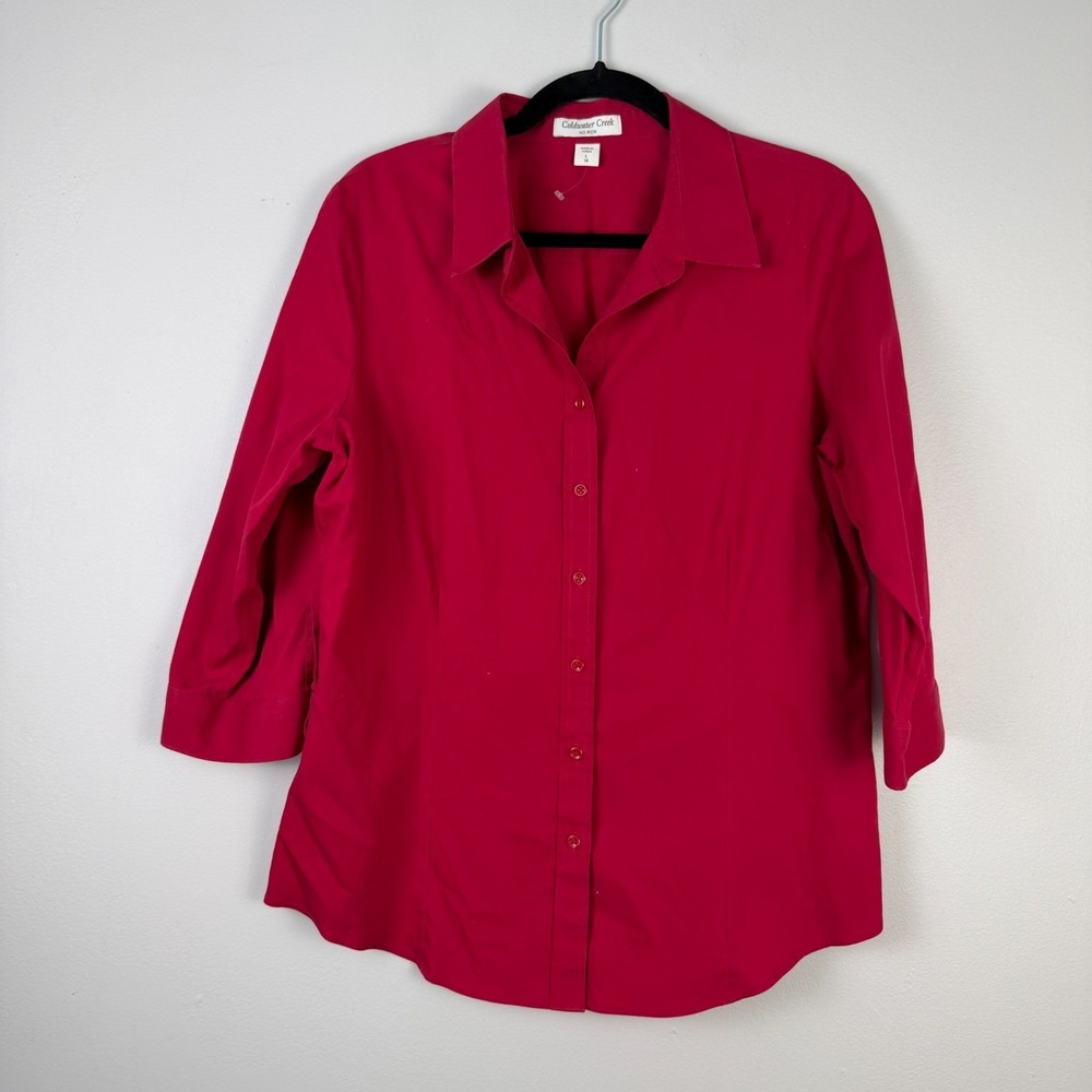 Coldwater Creek Shirt Womens Large Pink No Iron 3/4 Sleeve‎ Button-Up Career